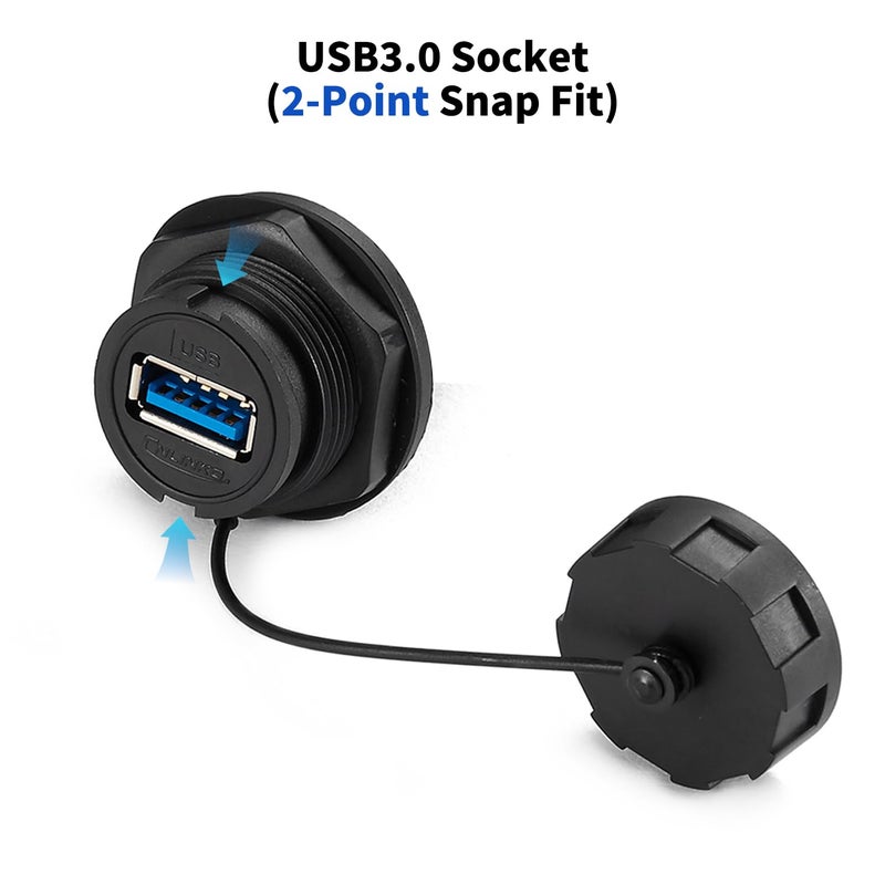 CNLINKO YU-USB3-JSX-01-001 USB3.0 Panel Mount IP67 Waterproof USB Wall Socket PBT Material Plastic Series USB Female Type A Round USB Connector - Image 2